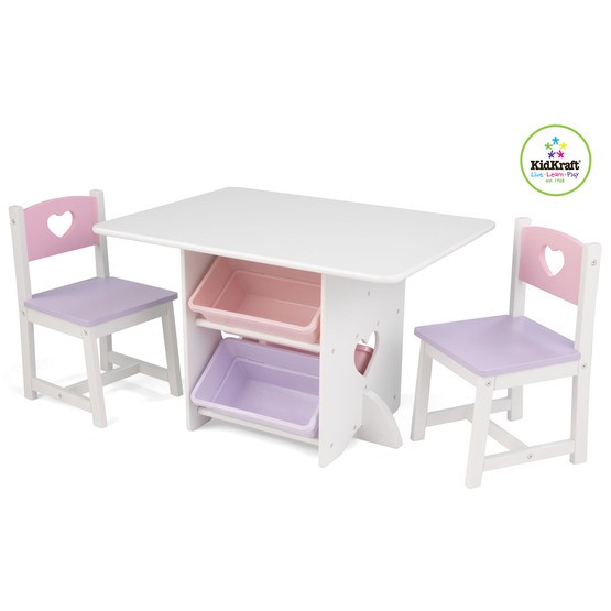 Heart Table & Chair Set with Pastel Bins