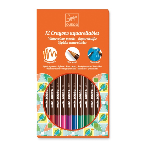 Djeco - 12 Watercolour Crayons - Classic