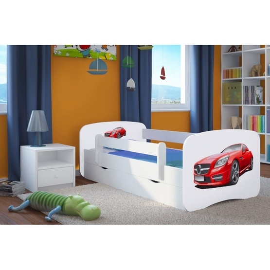 EuroToys - Barnsäng - Vit "Mercedes" med förvaring och madrass