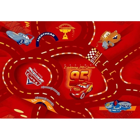 Disney - Barnmatta - Blixten McQuenn Bilmatta - Röd - 133 x 95 cm