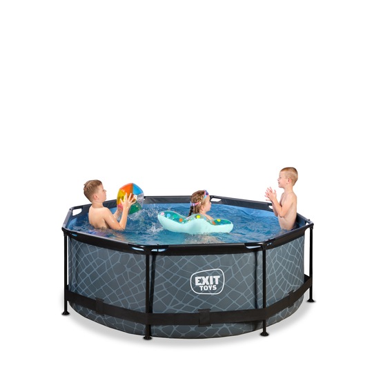 Exit Stone Pool Ø244X76Cm Med Filterpump Och Solsegel - Grå