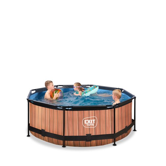 Exit Wood Pool Ø244X76Cm Med Filterpump Och Tak - Brun