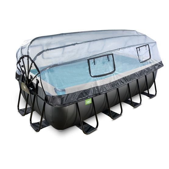 Exit Black Leather Pool 400X200X100Cm Med Sandfilterpump Och Tak Och Värmepump - Svart