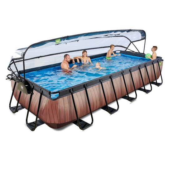 Exit Wood Pool 540X250X100Cm Med Sandfilterpump Och Tak Och Värmepump - Brun