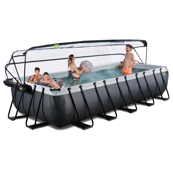 Exit Svart Leather Pool 540X250X100Cm Med Sandfilterpump Och Tak Och Värmepump - Svart