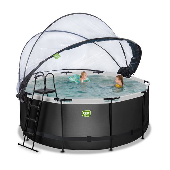 Exit Svart Leather Pool Ø360X122Cm Med Sandfilterpump Och Tak Och Värmepump - Svart