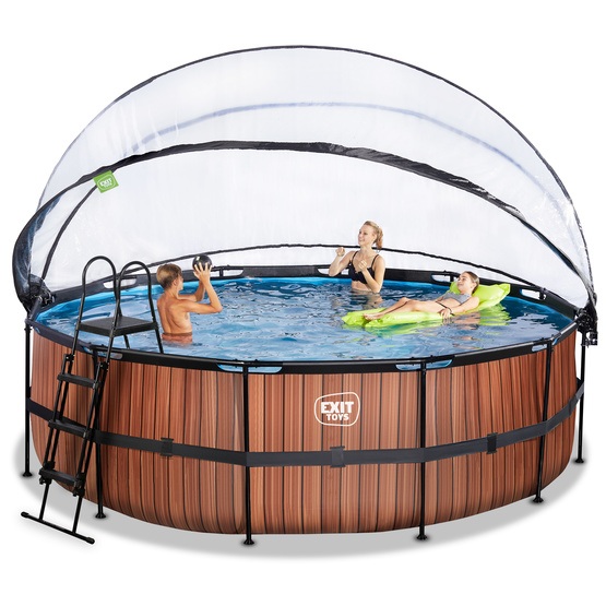 Exit Wood Pool Ø450X122Cm Med Sandfilterpump - Brun