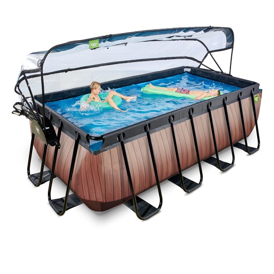 Exit Wood Pool 400X200X122Cm Med Sandfilterpump Och Tak - Brun