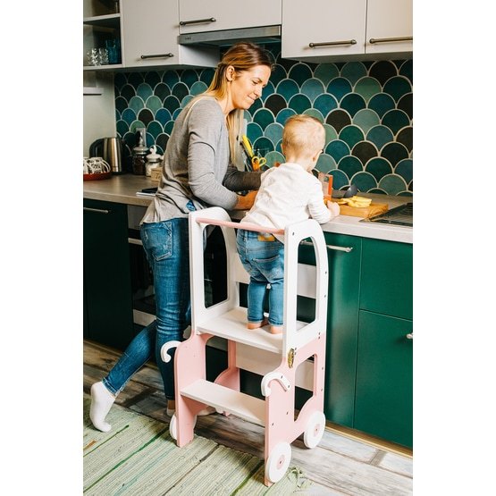 Family SCL Kökspall / Vagn - Hjälpa Till Pall  - Vit/Rosa