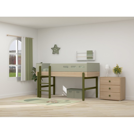 FLEXA Flexa - Loftsäng 90x200 Cm Ekram MidSleep - Rak Stege - Grön