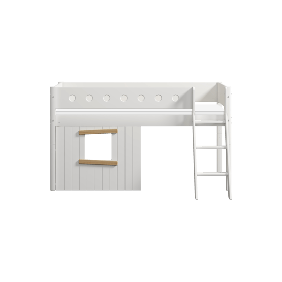 flexa flexa - loftsäng trähus - 90x200 cm - lutande stege - ek fönster