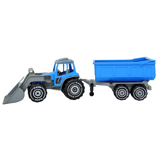 Plasto, Traktor med frontlastare & släp - Blå