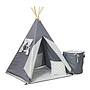 PQP - Wigwam Teepee-tält med matta, korg och kudde - Grå/Blå Stjärnor