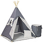 PQP - Wigwam Teepee-tält med matta, korg och kudde - Blå/Röda Stjärnor