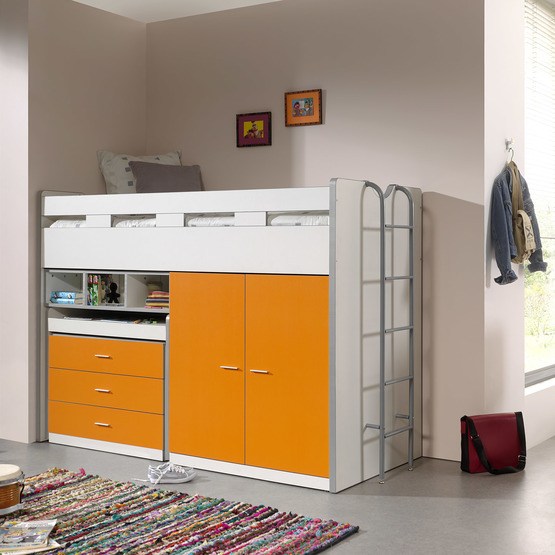 Vipack Loftsäng m. skrivbord och förvaringsskåp – Bonny 70 Orange