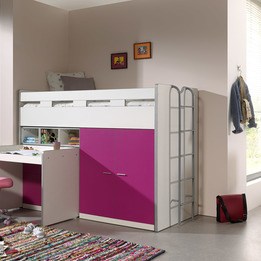 Loftsäng m. skrivbord och förvaringsskåp - Bonny 70 - Rosa