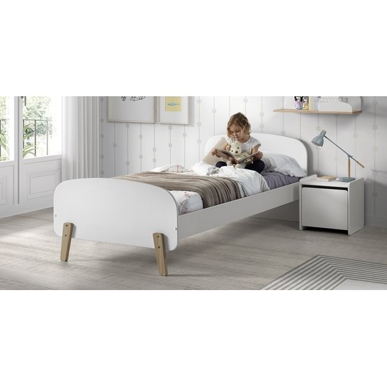 Vipack Säng – Kiddy 90×200 Cm Med Sängbord Och Skyddskant – Vit
