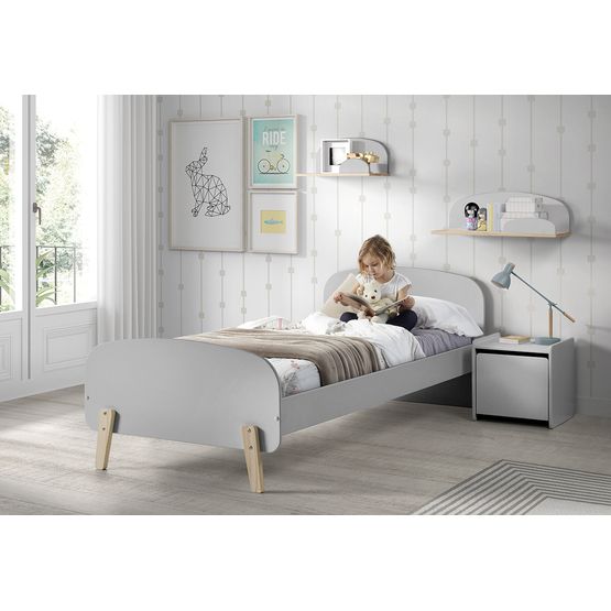 Vipack Säng – Kiddy 90×200 Cm Med Sängbord – Grå