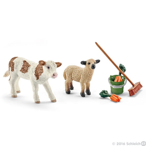 Schleich, 41422 Stallskötsel med kalv & lamm