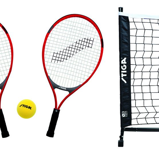 STIGA Mini Tennisset med 2 racket nät stolpar och boll