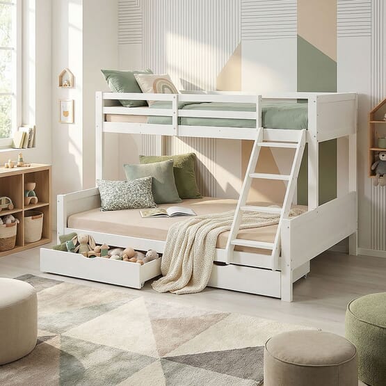 Familjesäng  - 90x200 + 140x200 - Vit