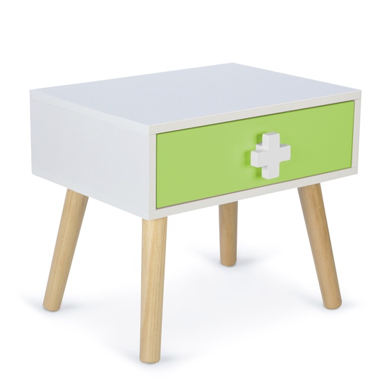 Sängbord - Med Låda Vit/Grön