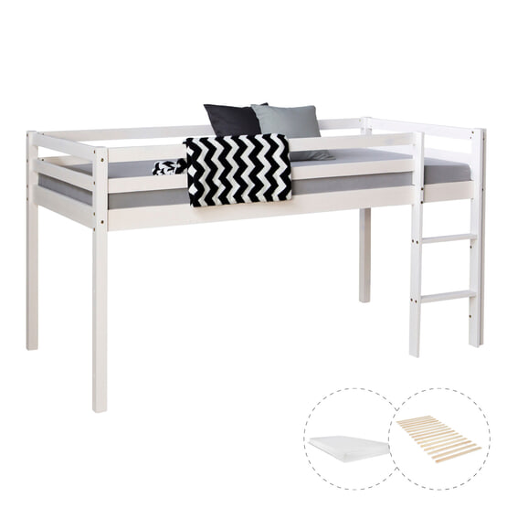 Loftsäng 90x200 Cm Med Madrass - Vit