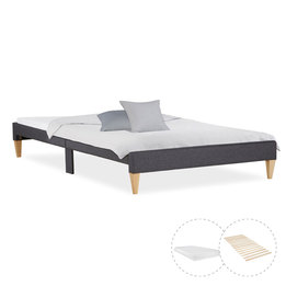 Enkelsäng - Träram Med Madrass - Stoppat Tyg - 140x200 Cm - Grå