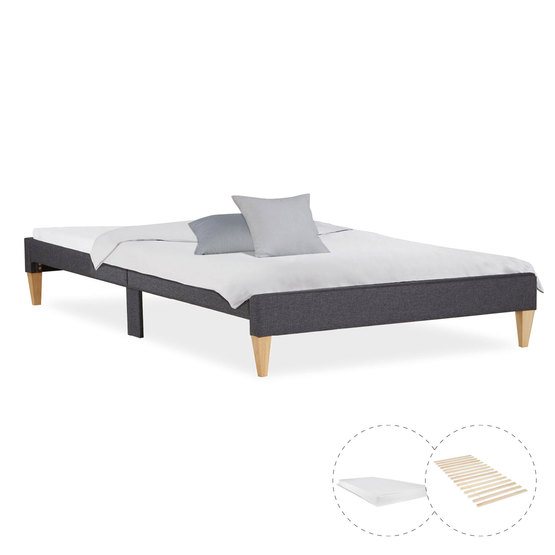 Enkelsäng - Träram Med Madrass - Stoppat Tyg - 140x200 Cm - Grå