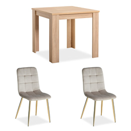 Matbord Sonoma 80x80 Cm - 2 Stolar Cream Velvet