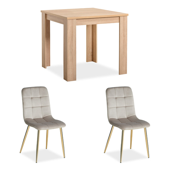 Matbord Sonoma 80x80 Cm - 2 Stolar Cream Velvet