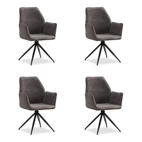Homestyle4u Matsalsstol - Egg - Chenille Garn Med Armstöd - Grå - 4 St