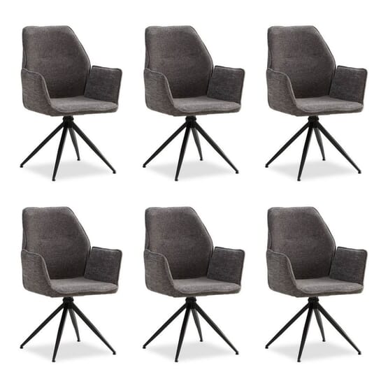 Homestyle4u Matsalsstol - Egg - Chenille Garn Med Armstöd - Grå - 6 St