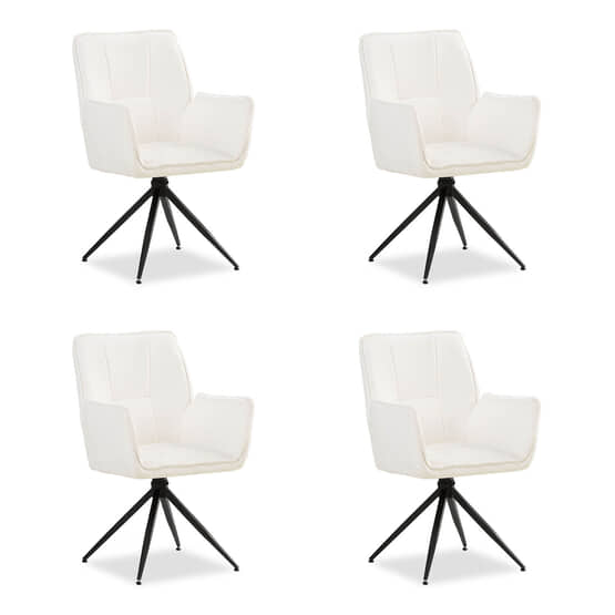 Homestyle4u Matsalsstol - Egg - Chenille Garn Med Armstöd - Vit - 4 St