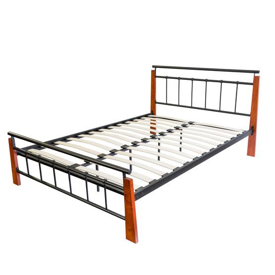 Homestyle4u Dubbelsäng - Metallram - Svart/Brun - Ram 5072 - 160x200 Cm
