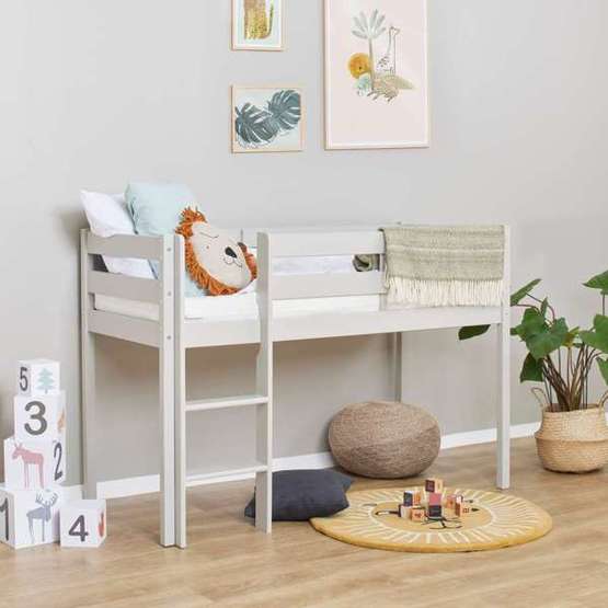 hoppekids - loftsäng seminhög eco comfort - 70x160 cm dove grey