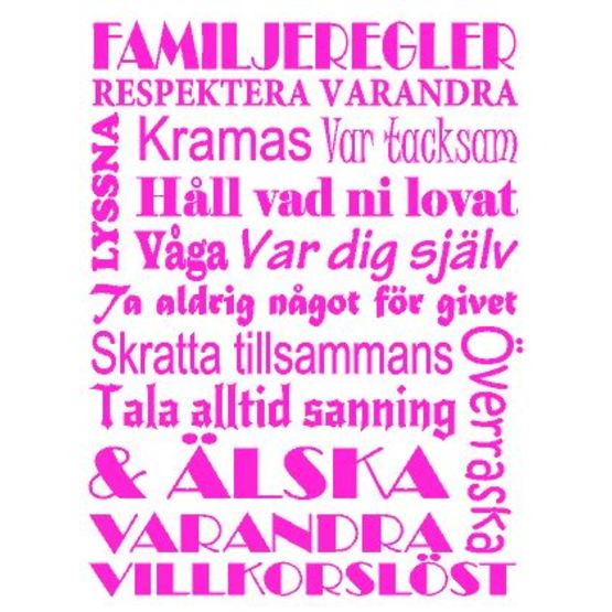 Smådetaljer - Väggdekor - Familjeregler - 28X37 - Rosa