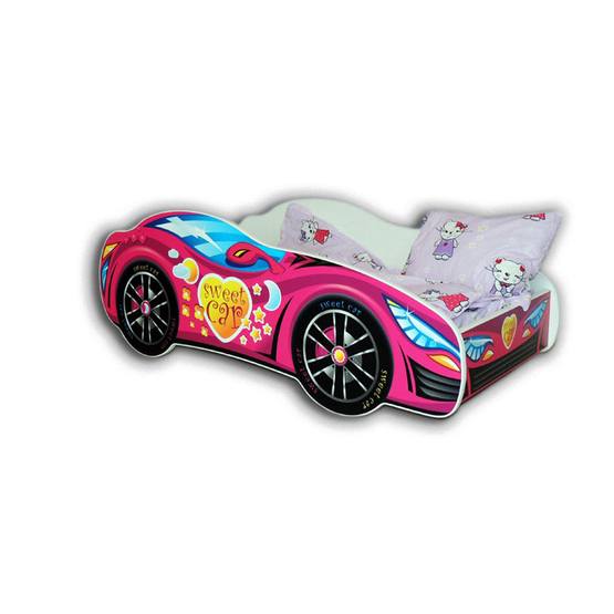 Cool Beds - Barnsäng Med Madrass - Car Pink - 140 x 70 Cm