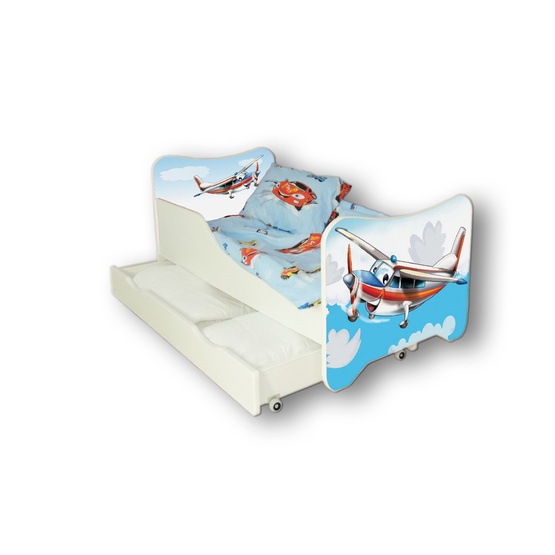 Cool Beds - Barnsäng Med Madrass Och Låda - Airplane - 160 x 80 Cm