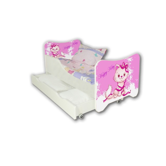 Cool Beds - Barnsäng Med Madrass Och Låda - Happy Kitty - 140 x 70 Cm