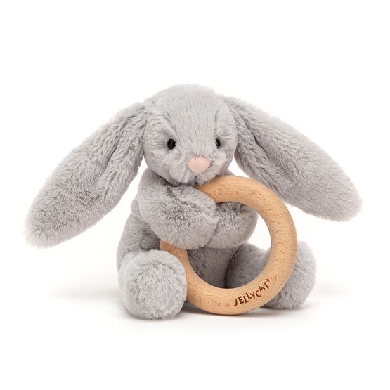 Jellycat - Gosedjur - Bashful Silver Bunny Wooden Ring Toy