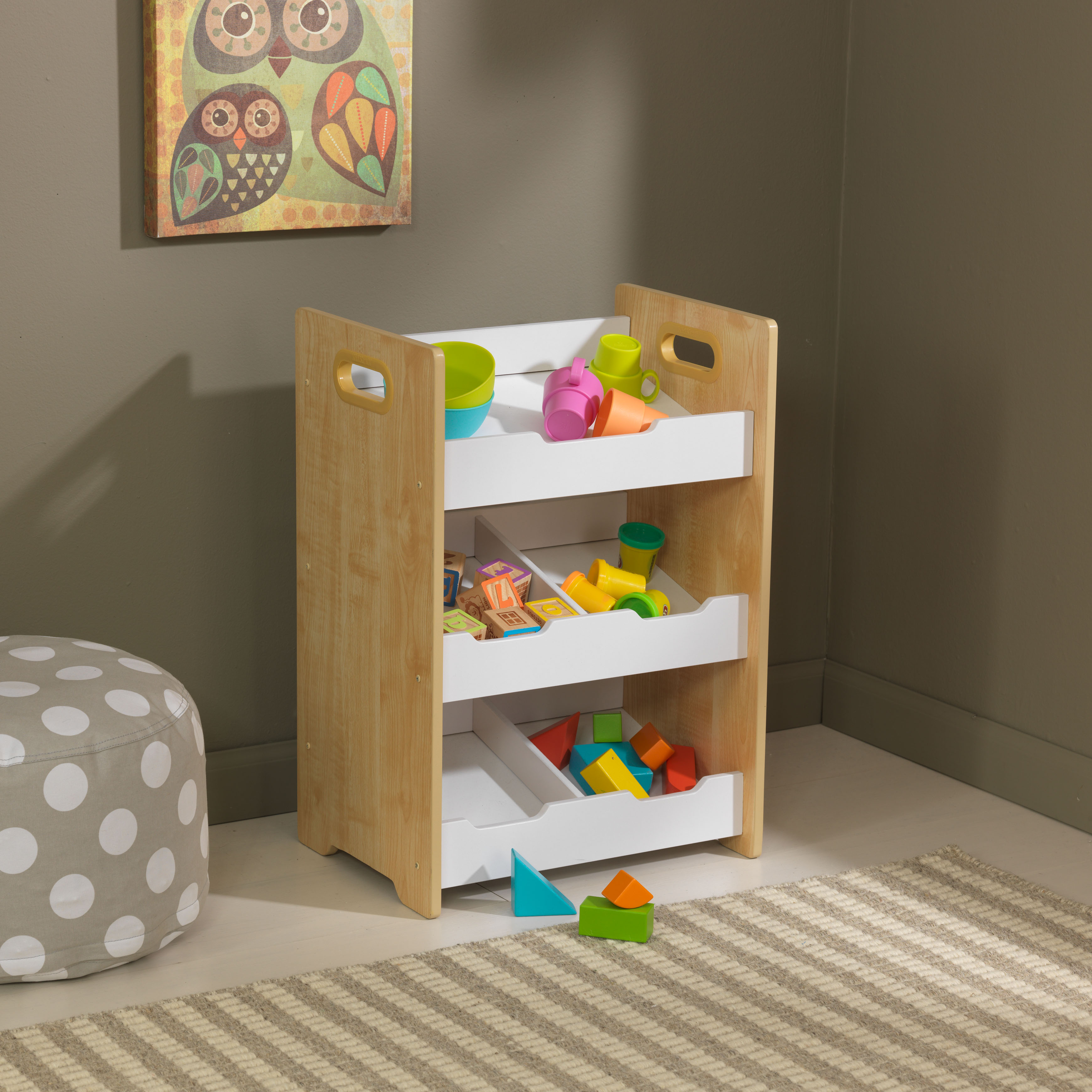 Kidkraft Förvaring Angled Bin Unit Natural W/ White Shelves