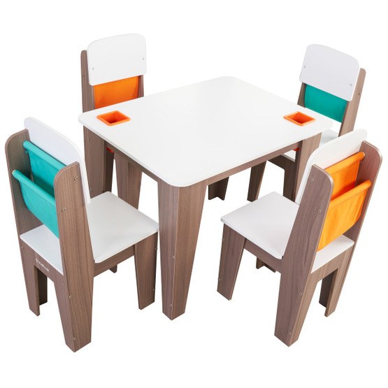 Kidkraft – Bord Och Stolar – Pocket Storage Table and 4 Chair Set – Gray Ash