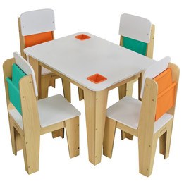 Kidkraft - Bord Och Stolar - Pocket Storage Table and 4 Chair Set - Natural