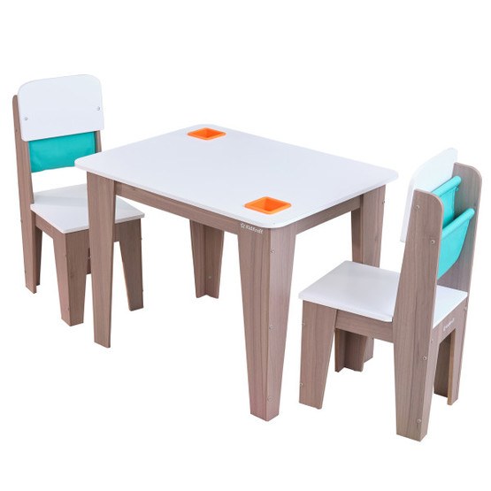 Kidkraft – Bord Och Stolar – Pocket Storage Table & 2 Chair Set – Gray Ash