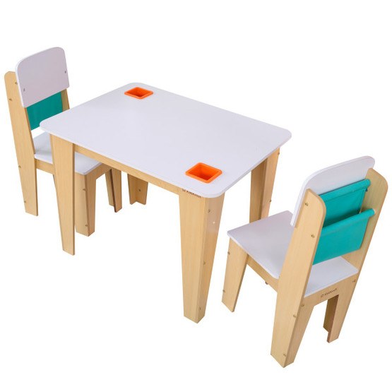 Kidkraft – Bord Och Stolar – Pocket Storage Table & 2 Chair Set – Natural