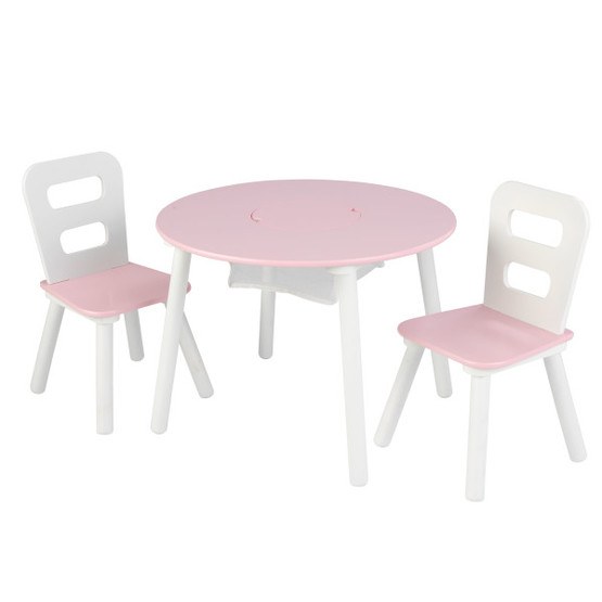 Kidkraft – Bord Och Stolar – Round Storage Table and 2 Chairs Set – White & Pink