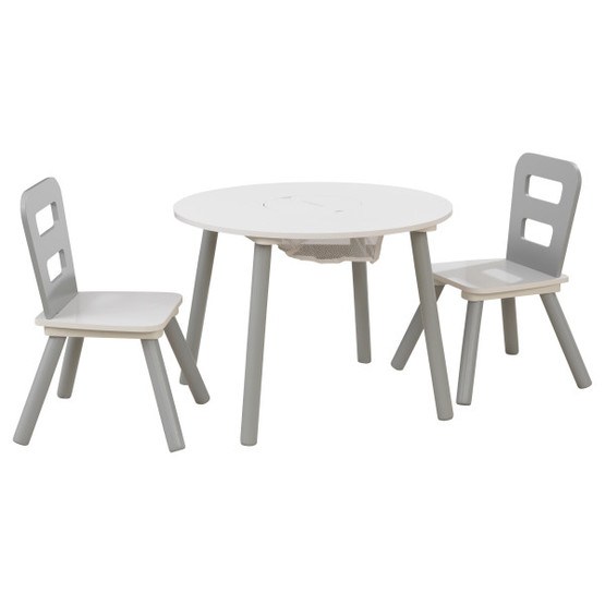 Kidkraft – Round Table And 2-Chair Set – Gray & White