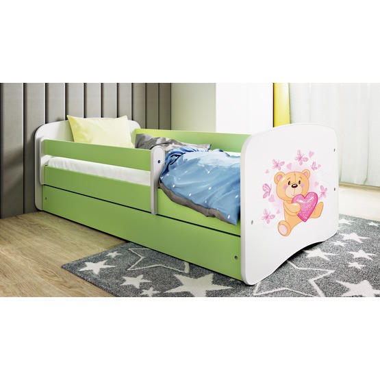 Kocot Kids Barnsäng – Babydreams Grön – Bear With Butterflies Med Låda Och Madrass 160×80 Cm