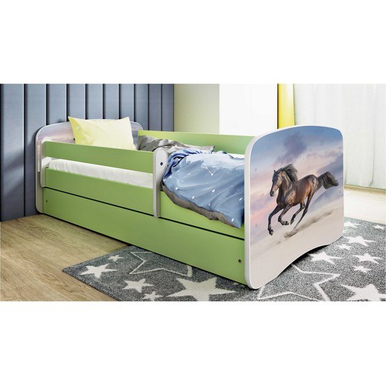 Barnsäng - Babydreams Grön - Galloperande Hästar 180x80 Cm
